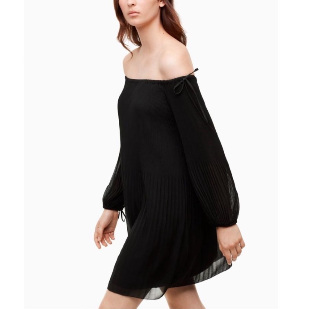Wilfred black off the shoulder pleated dress (XXS)
